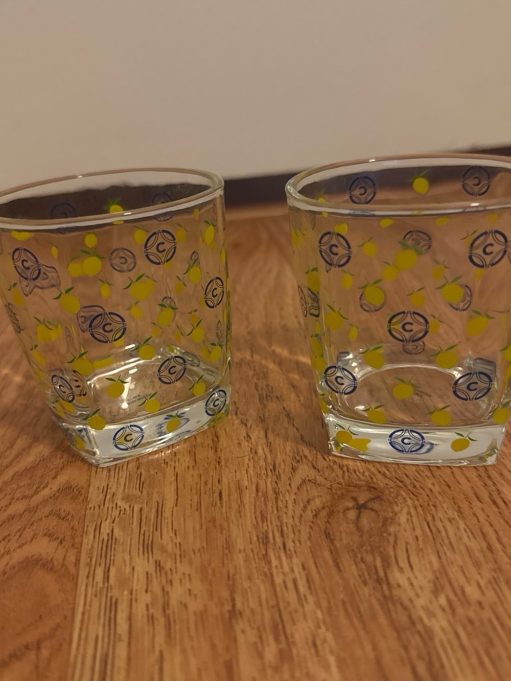 Ciroc Lemon Vodka Lowball Rocks Glasses Set of 2 Yellow Lemon Barware